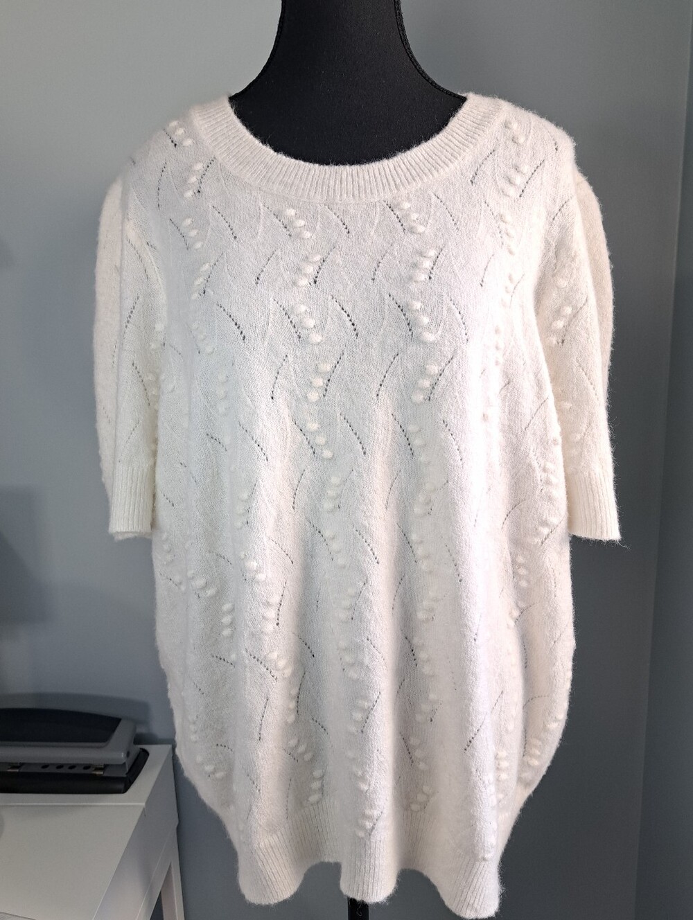 Vero Moda Knit Sweater Size 3X Cream Soft Textured Neutral Short Slv Pointelle